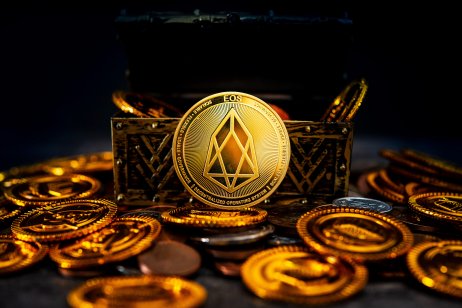 EOS.IO crypto currency in a treasure box