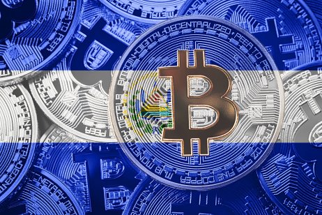 Stack of Bitcoin and transparent El Salvador flag