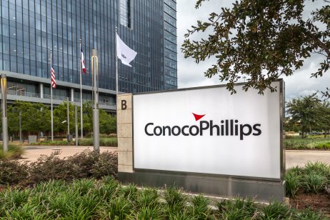 Houston, Texas, USA - September 22, 2018: Sign of ConocoPhillips at Company headquarters in Houston, US. ConocoPhillips is an American multinational energy corporation.