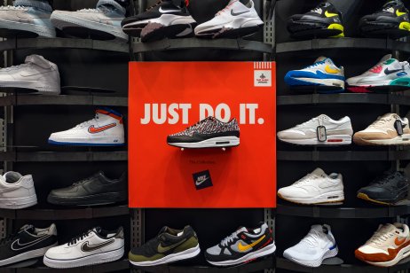 Exposition of nike sport shoes. Nike is one of the world's largest suppliers of athletic shoes and apparel. The company was founded on January 25, 1964.