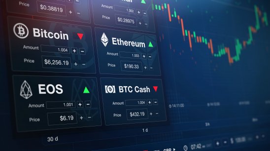 Modern cryptocurrency exchange with chart and numbers 