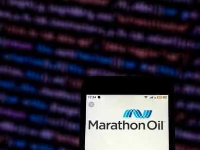 KIEV, UKRAINE - Dec 6, 2018: Marathon Oil Corporation logo seen displayed on smart phone.