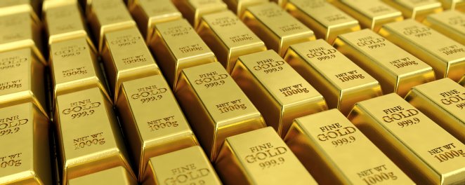 Rows of gold bullion bars