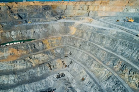Mineral mining in Russia Pit on open-pit mining of minerals in Russia, Siberia, shooting from air