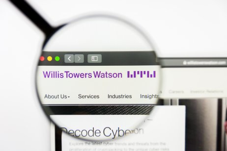 Willis Towers Watson logo magnified on a computer screen 