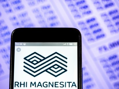 The RHI Magnesita logo on a smartphone