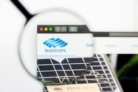 Magnified BlueScope Steel logo on computer screen