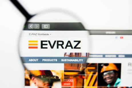 Los Angeles, California, USA - 23 March 2019: Illustrative Editorial of Evraz Group website homepage. Evraz Group logo visible on display screen.