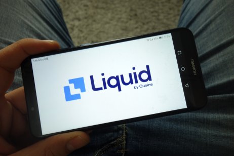 Smartphone displaying the logo of Japanese crypto exchange Liquid