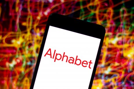 April 25, 2019, Brazil. Alphabet logo on your mobile device. Alphabet is a holding company and a conglomerate that owns several companies that were owned or linked to Google.