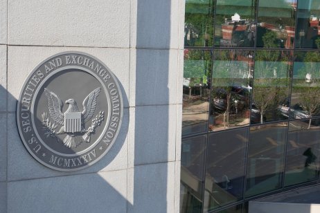 Securities and Exchange Commission sign at Washington headquarters