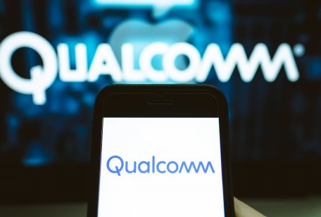 ROSTOV-ON-DON / RUSSIA - August 1 2019: Screen shot of Qualcomm logo on the iPhone. Qualcomm is a company that manufactures processors for mobile devices