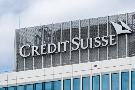  logo on the offices of the Credit Suisse Bank Group in Warsaw.