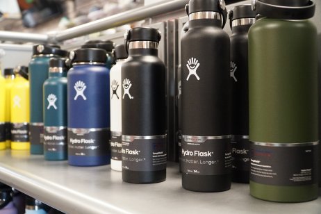 Hydro Flasks on a store shelf