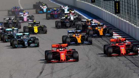 Formula 1 sport cars in a race.