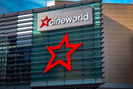 The corporate logo of Cineworld displayed on high street premises