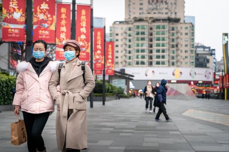 The coronavirus epidemic in Chengdu, China, with people wearing face masks