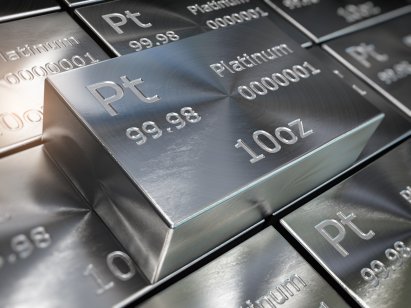 Bank reserves of platinum bars stacked side by side 