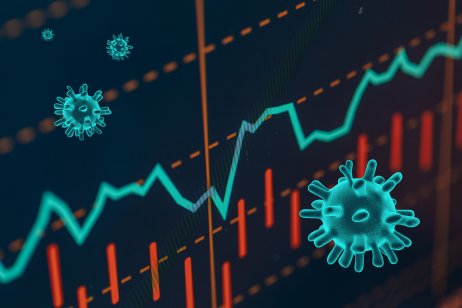 Illustration of Covid-19 and financial charts