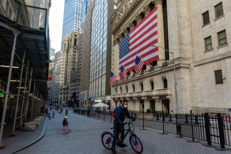 Masked biker on Wall Street 