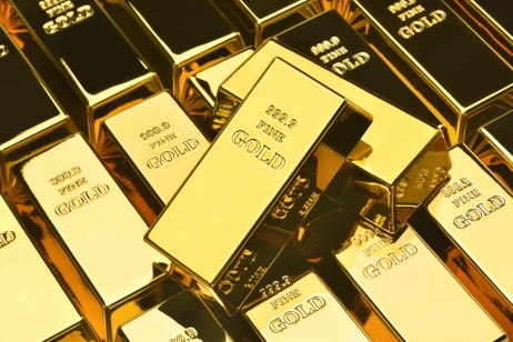 Bank reserve gold bars arranged in rows 