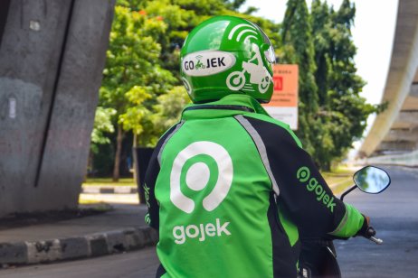 A delivery rider for an Indonesian e-commerce firm, Gojek