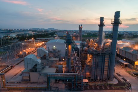 A gas-fired power plant in the twilight