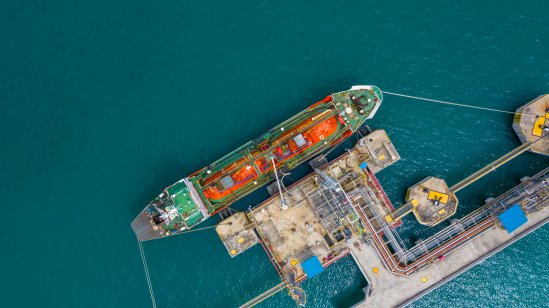 An aerial view of a ship tanker