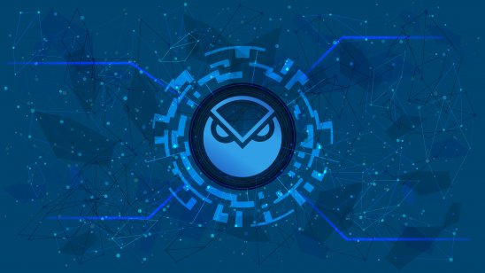 Gnosis GNO token symbol of the DeFi project in a digital circle with a cryptocurrency theme on a blue background. Cryptocurrency icon. Decentralized finance programs. Copy space. Vector EPS10.