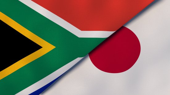 South African flag overlapping a Japanese flag 