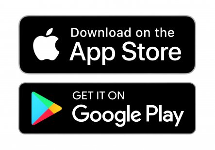 Download on the App Store and Get it on Google Play button icons, printed on paper