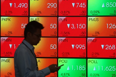 Indonesian stock market screen.