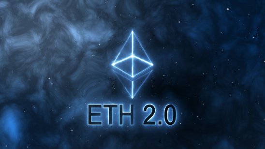 Ethereum 2.0 logo animation on the space background. Digital currency - Cryptocurrency.