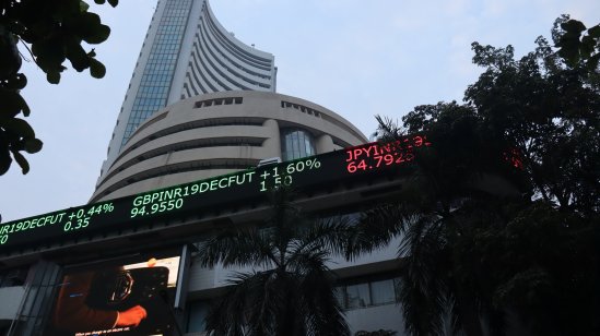 Stock prices on the front of Bombay Stock Exchange