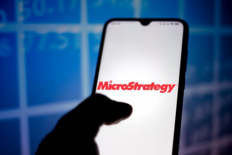 In this photo illustration the MicroStrategy Incorporated logo seen displayed on a smartphone