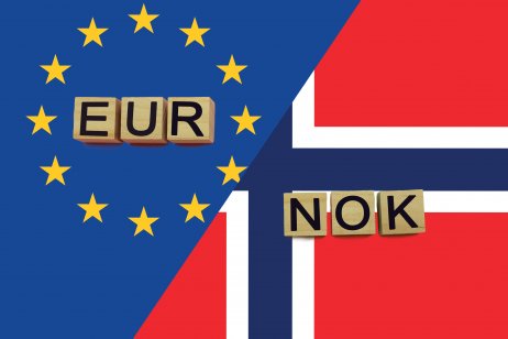 EU and Norwegian flags as a concept for EUR/NOK exchange rate