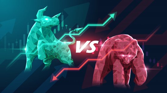 Bull market vs Bear market: Everything you need to know Concept art of a bull and bear stock market in a futuristic idea suitable for stock marketing or financial investments