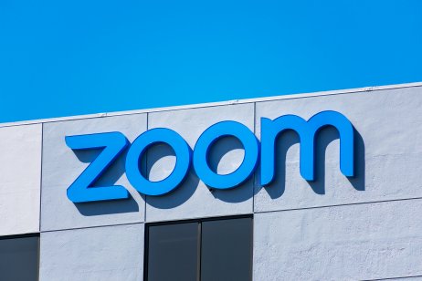 Zoom sign, logo on headquarters facade. Zoom Video Communications company provides remote video conferencing services using cloud computing. - San Jose, California, USA - 2020