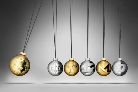 Pendulum with logos of individual cryptocurrencies