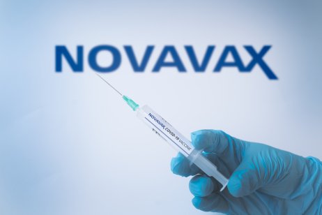 Istanbul, TR - January 29 2021: Novavax vaccine. syringe close up. covid-19 vaccination. medicine, healthcare and pandemic concept disease, medical gloves injection inject. protection.