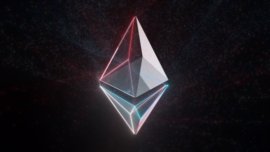 The double pyramid Ethereum logo on a black background