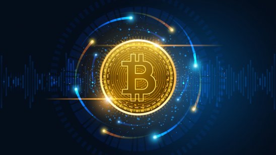 A futuristic concept image of a bitcoin