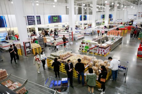 Chinese customers buy imported products from all over the world at a Walmart Sam's Club. 