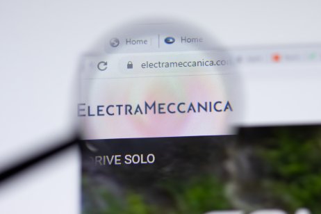 New York, USA - 17 February 2021: ElectraMeccanica logo close up on website page, Illustrative Editorial