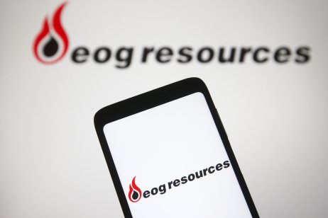 KYIV, UKRAINE - FEBRUARY 27, 2021: In this photo illustration EOG Resources, Inc. logo is seen on a mobile phone screen.