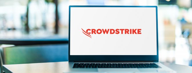 POZNAN, POL - FEB 6, 2021: Laptop computer displaying logo of CrowdStrike Holdings, an American cybersecurity technology company based in Sunnyvale, California