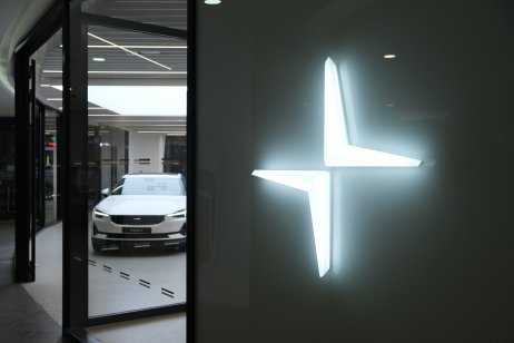 Close-up of Polestar logo at Auto Shanghai 2021
