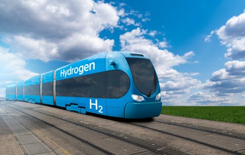 Conceptual image of a hydrogen fuel-cell train 