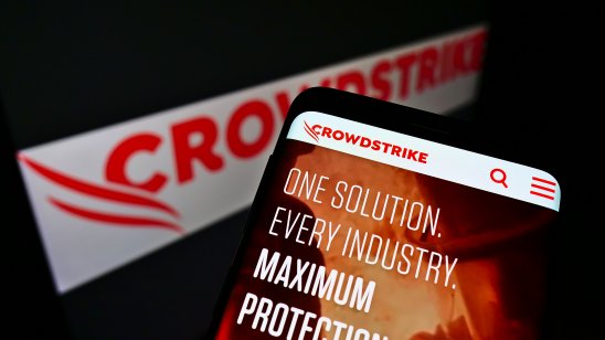 Mobile phone with CrowdStrike logo on screen