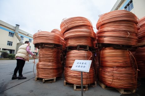Bales of copper wire outside a factory in Shanghai, China